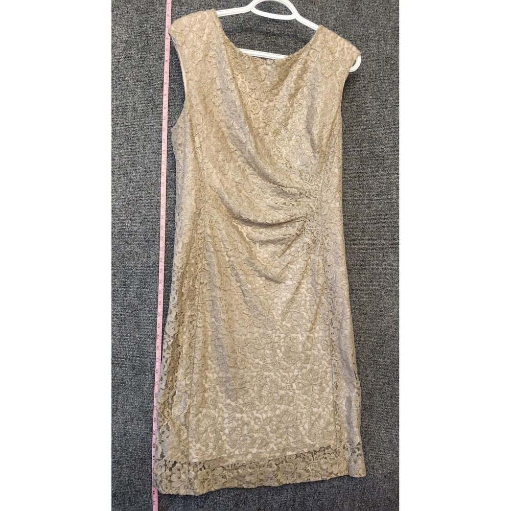 Lauren Ralph Lauren Dress Womens 14 Gold Lace Ruched Sheath Knee Wedding Party